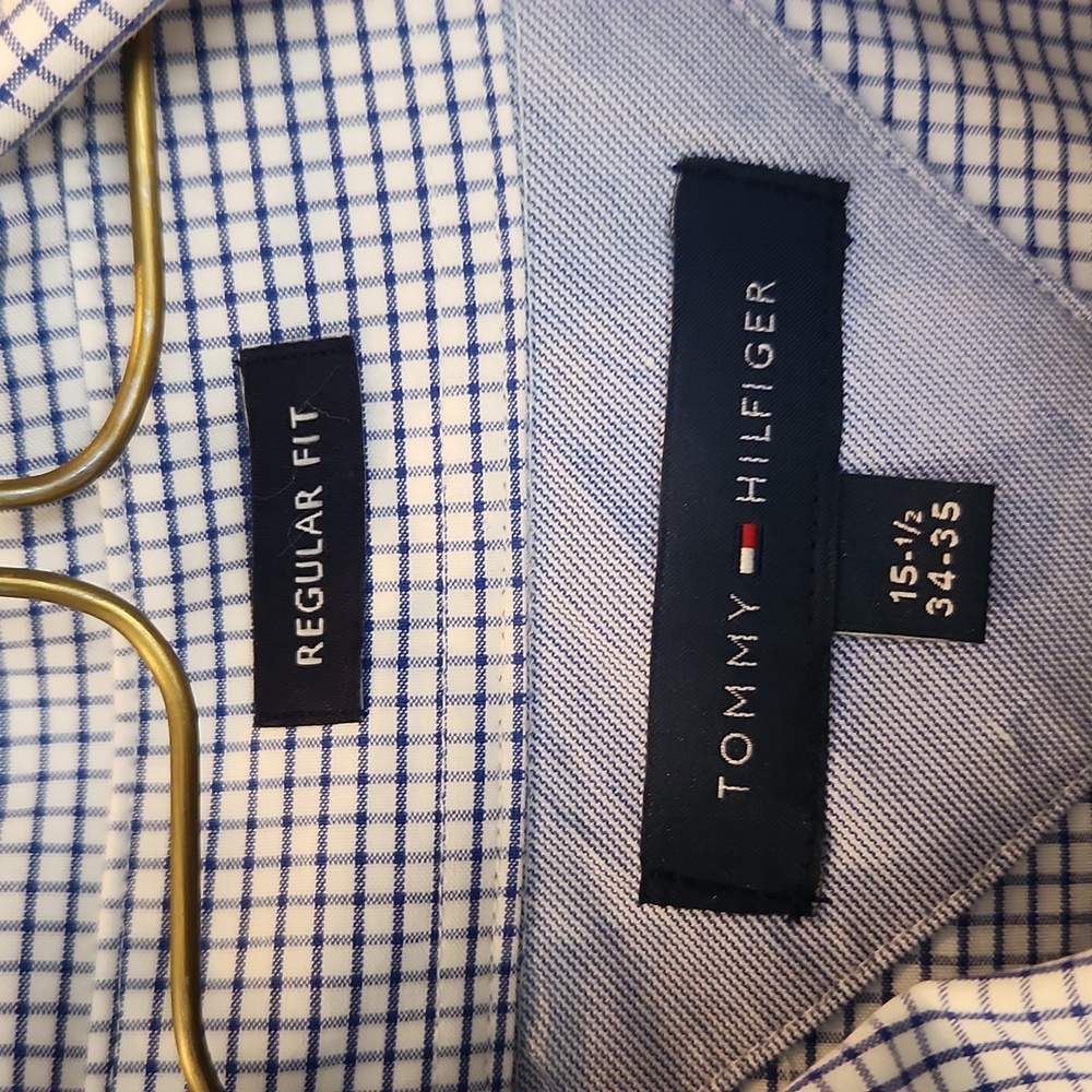 NWT Tommy Hilfigar Men's Blue Checkered Button-Down Shirt Sz 34-35 15 1/2 - Picture 3 of 5